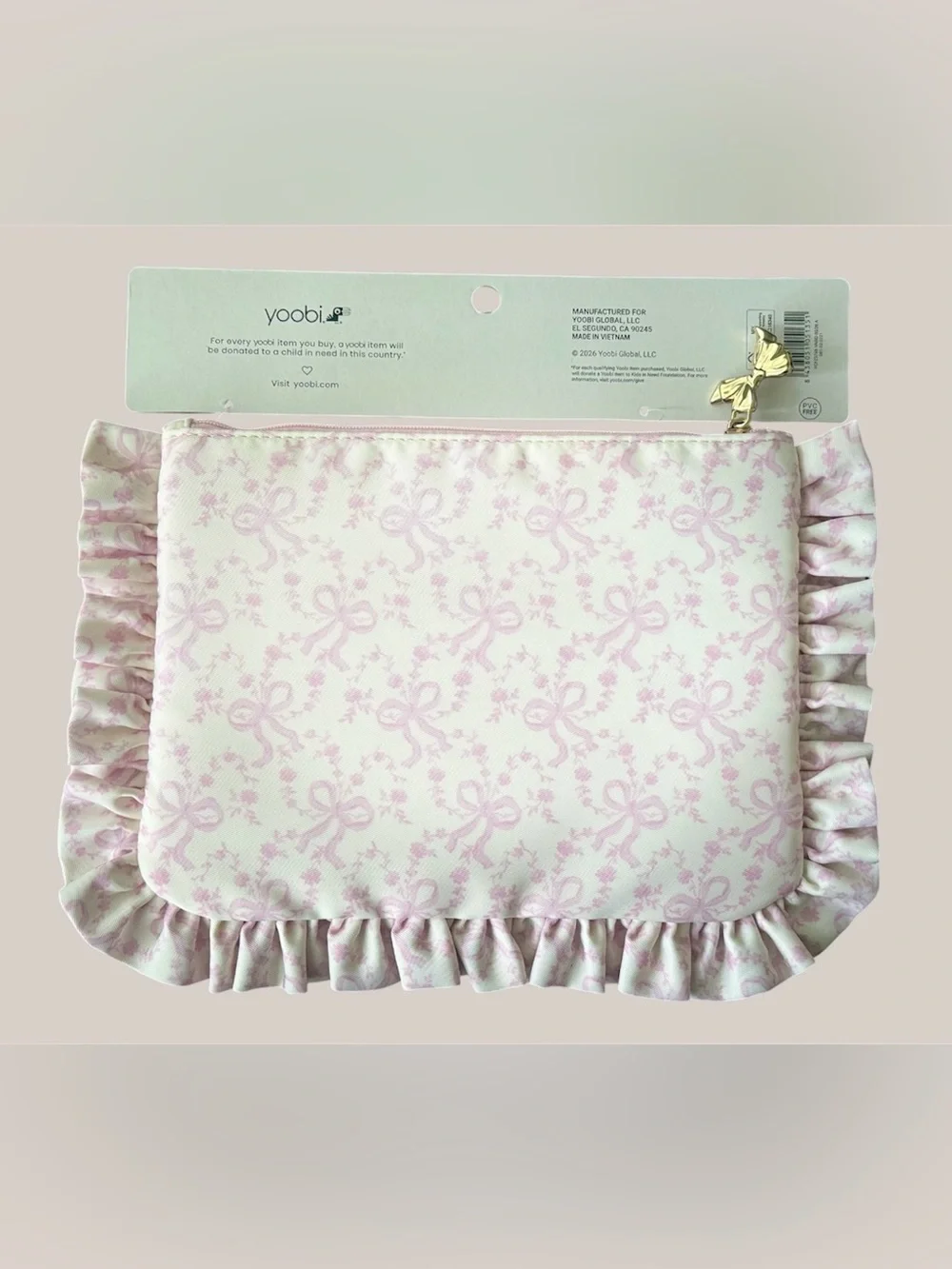 LoveShackFancy x Yoobi Pink Bow Floral Ruffle Accessory Pouch NWT